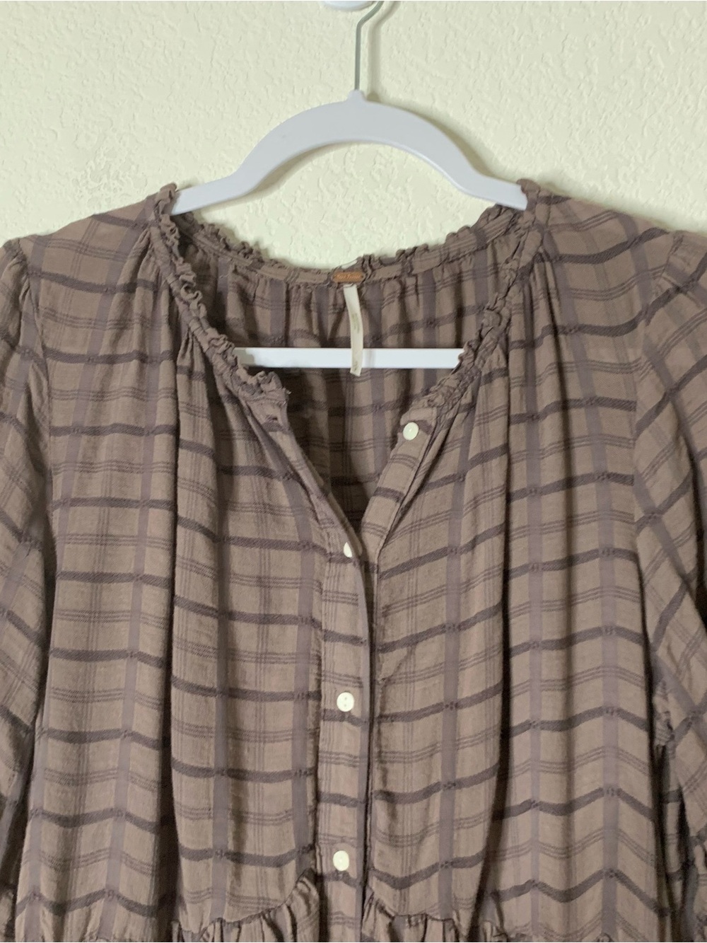 Free People Womens Brown Edie Plaid Long sleeve oversized Maxi Dress S - Picture 7 of 12